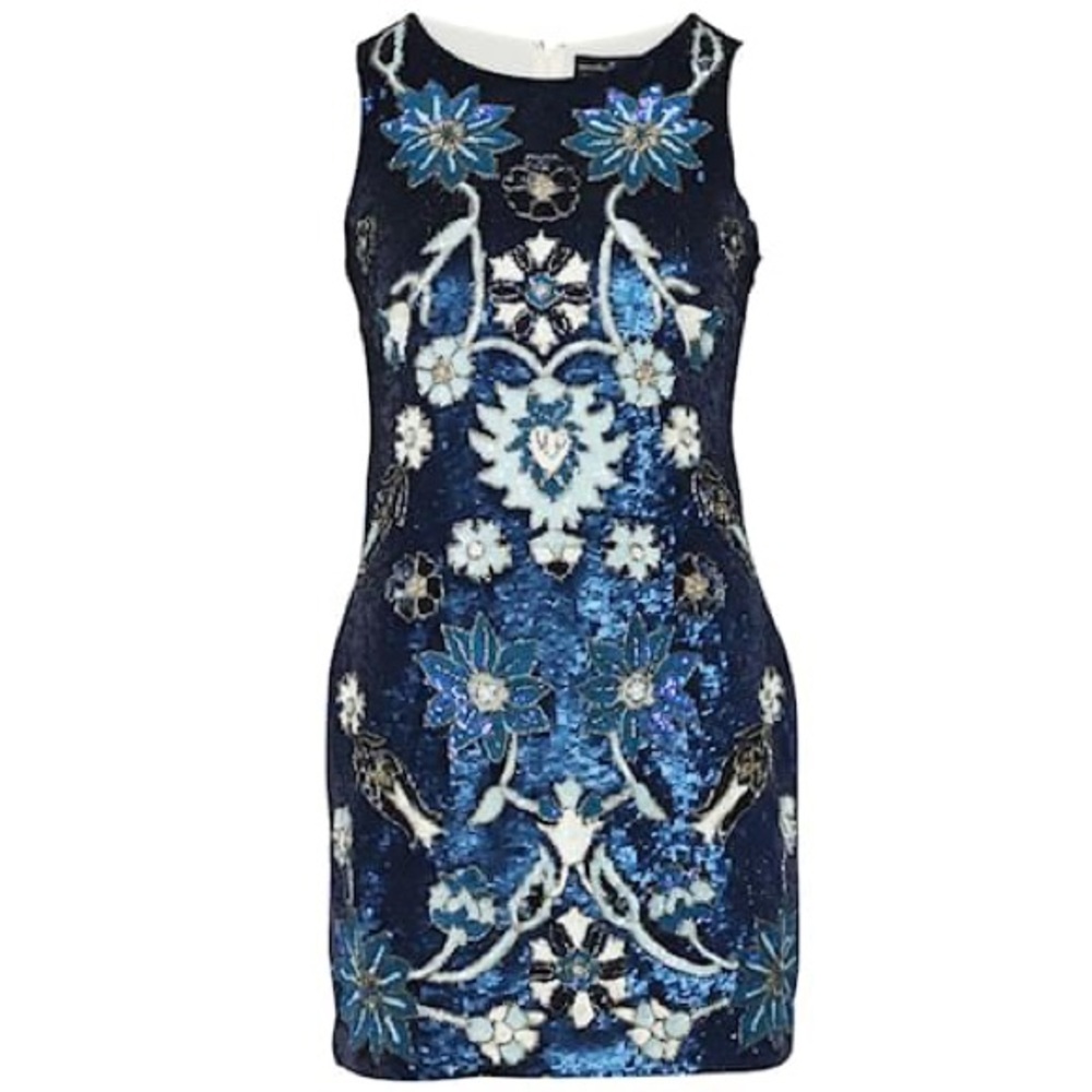 Needle & Thread 4 Porcelain Sequined Mini Dress Embellishments In Blue Floral